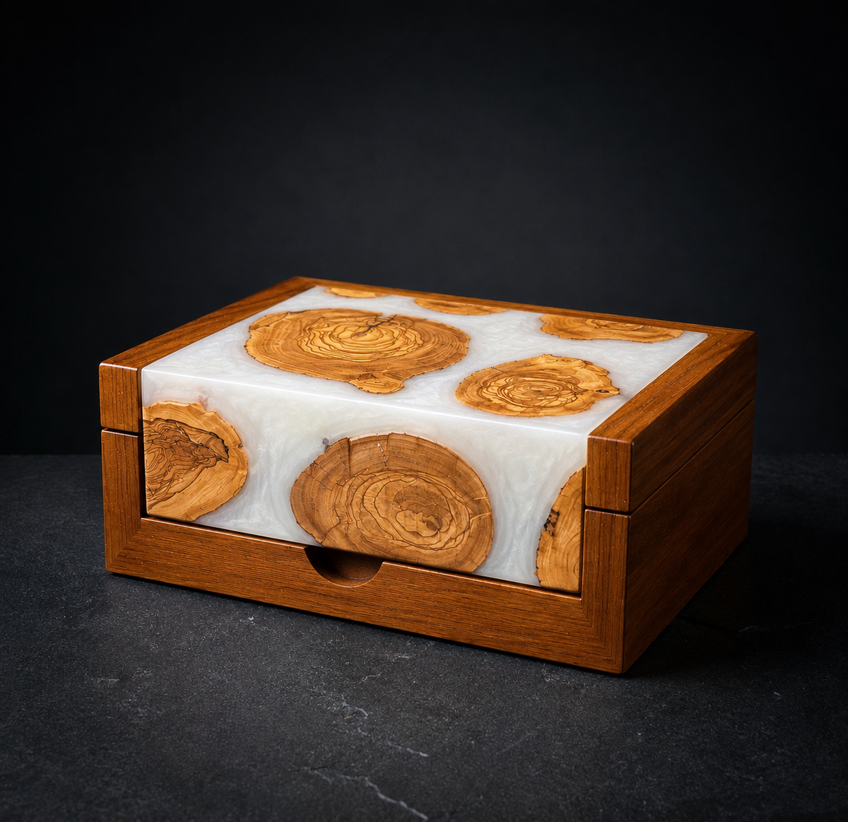 Olive Resin Box — Emerald Edition | Handcrafted Oud Storage