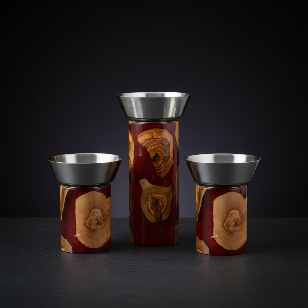 Olive Wood & Epoxy Bakhour Burner Set - 3 Pieces