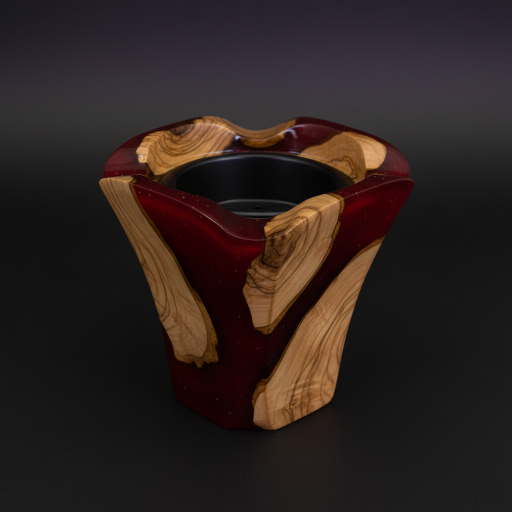 Flower Design Epoxy & Olive Wood Bakhour Burner