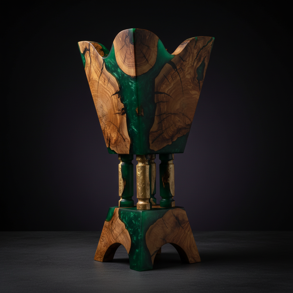 Large Epoxy & Olive Wood Bakhour Burner - 60cm Statement Piece